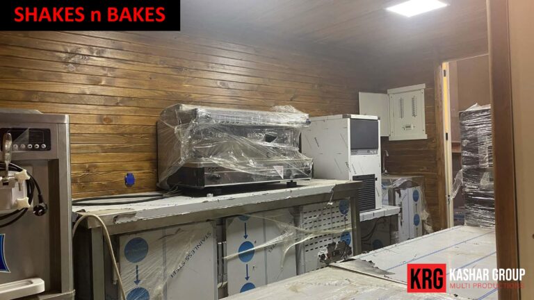 Mobile Solutions SHAKES n BAKES food trailer interior with ice machine & soft serve machine
