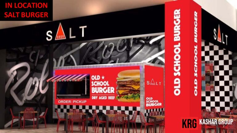 Mobile Solutions Salt Burger food trailer with "Old School Burger" text and seating area