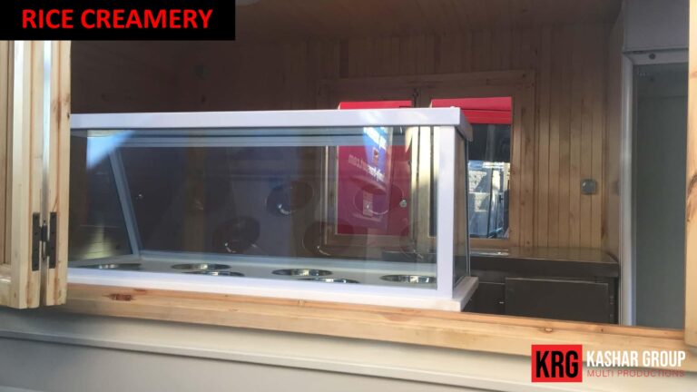 Mobile Solutions Rice Creamery food trailer with glass display case and stainless steel interior