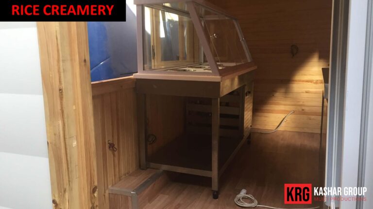 Mobile Solutions Rice Creamery food trailer interior with display case and wooden walls