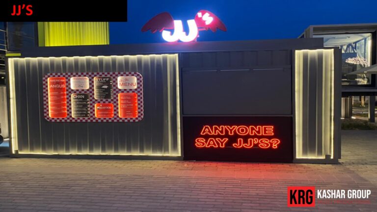 Mobile Solutions JJ's food container with neon signs and menu displays