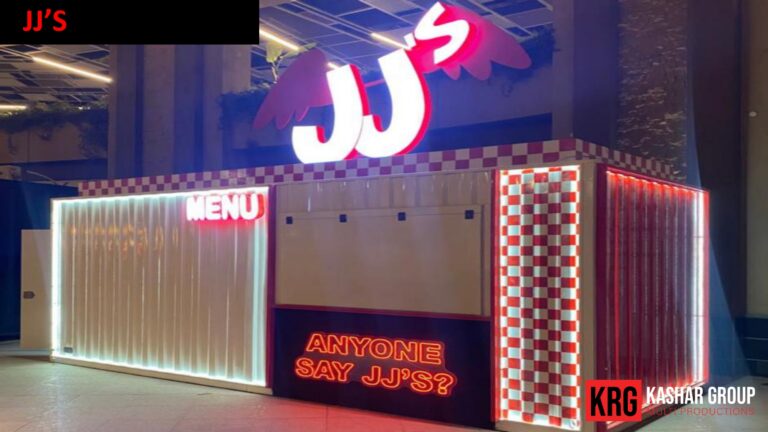 Mobile Solutions JJ's food container with "MENU" and "ANYONE SAY JJ'S?" signs