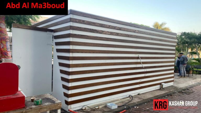 Mobile Solutions Modern food container with wood and white paneling, two people nearby