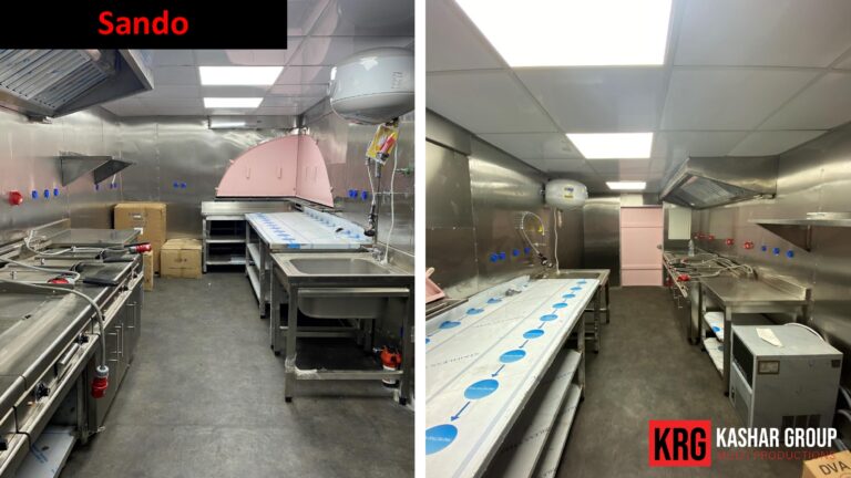 Mobile Solutions Sando KRG Kashar Group commercial kitchen with stainless steel food containers