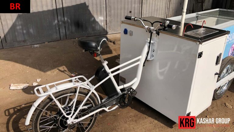 Mobile Solutions White electric ice cream cart with KRG Kashar Group branding