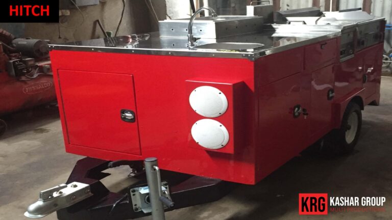 Mobile Solutions Red food trailer with stainless steel top and hitch