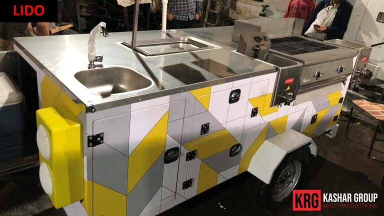 Mobile Solutions Custom food trailer with a modern geometric design, sink, and grill