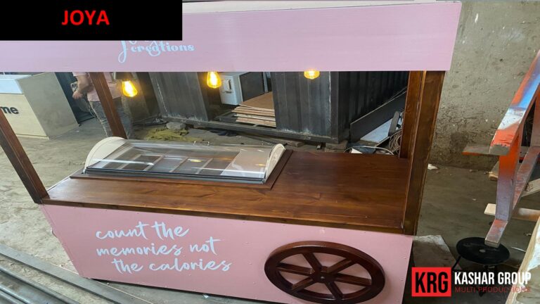 Mobile Solutions Pink food trailer with "JOYA Creations" and "count the memories not the calories" text