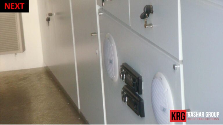 Mobile Solutions Advertising trailer interior with speakers and car stereos