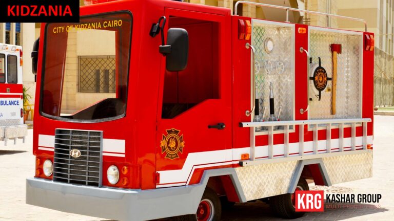 Mobile Solutions KidZania fire truck with "City of KidZania Cairo" text